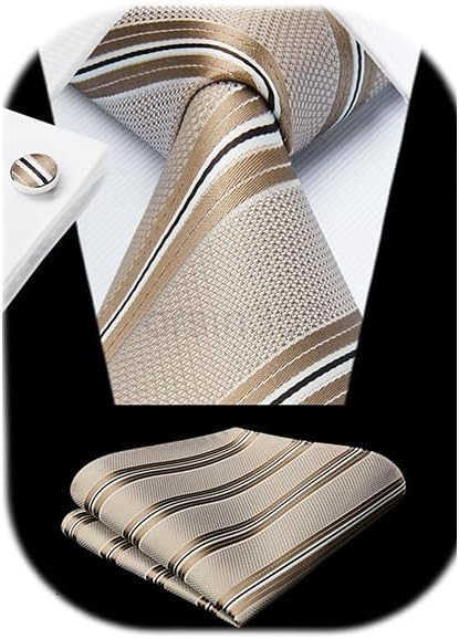 Ties for Men Stripe Plaid Tie Classic Necktie Pocket Square Cufflinks Set for Formal Wedding Business PartyW250904