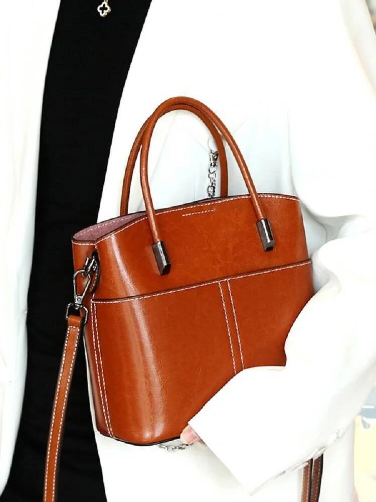 100% Genuine Leather Women Bucket Casual ladies crossbody Hand High Quality Cowhide Commuter Shoulder Bag for girls
