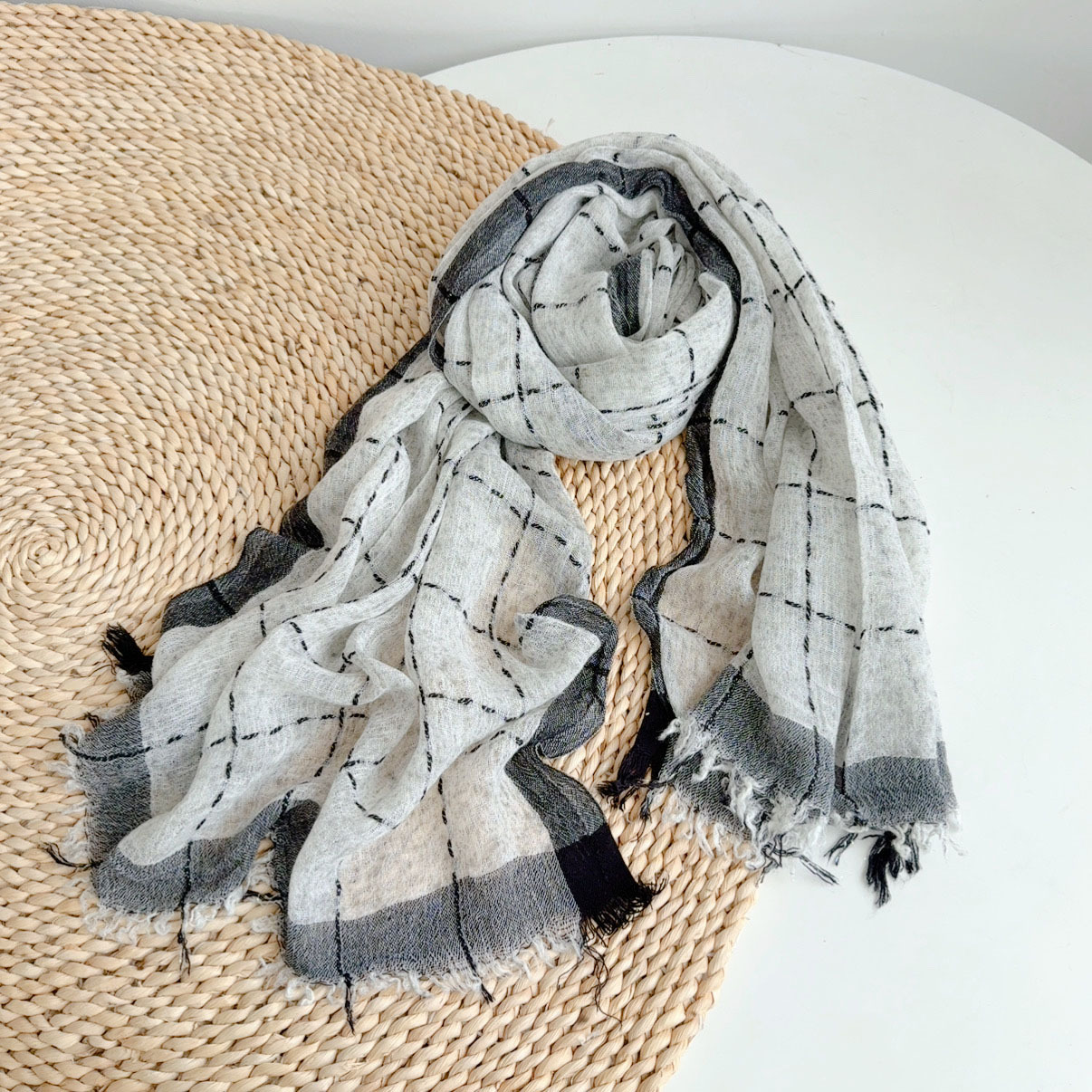 K1800 Retro pleated solid color Tencel wool scarf versatile summer neck protection dual-purpose shawl light breathable silk scarf Korean version