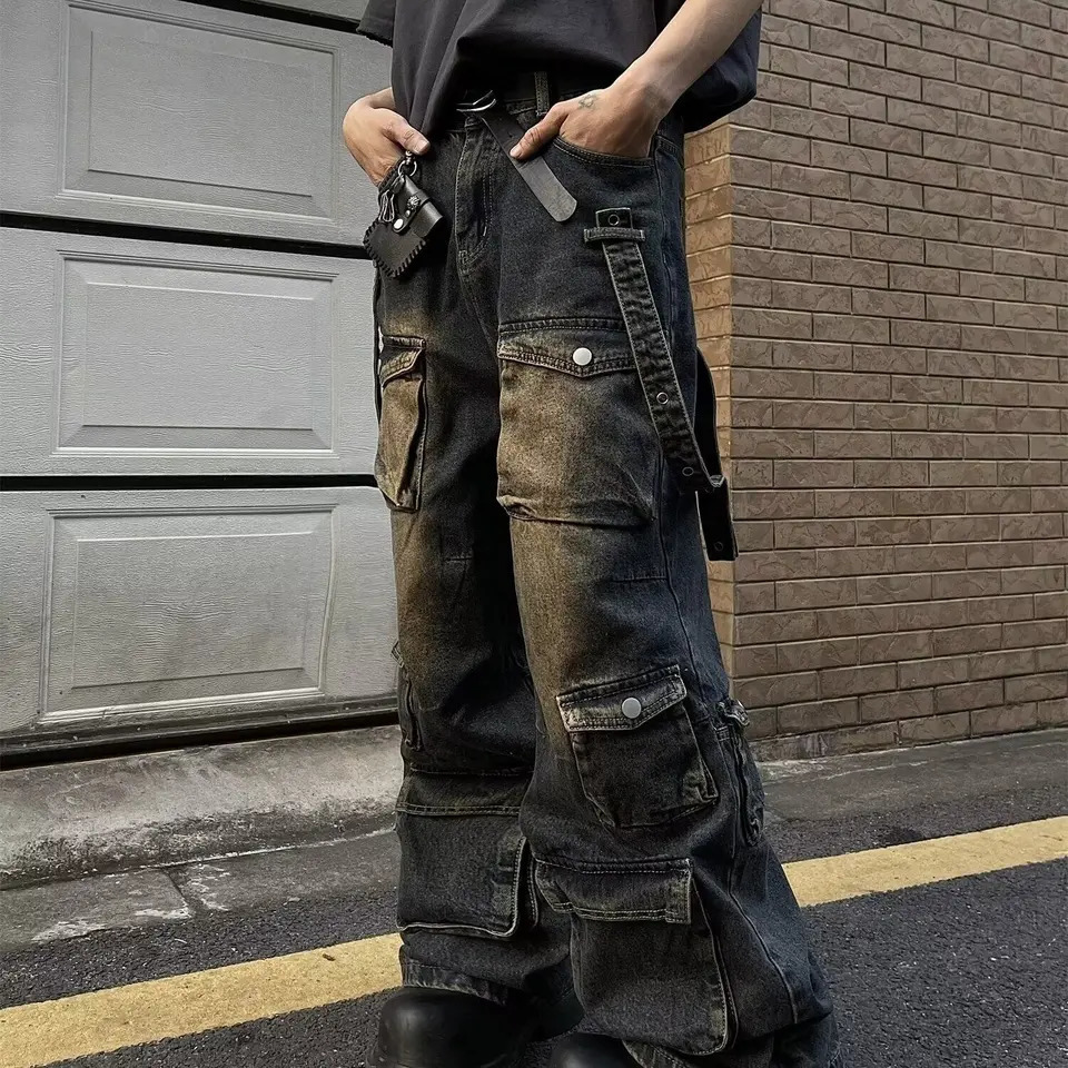 Y2K Multiple Pockets Baggy Cargo Jeans 2024 Vintage Mens and Womens Loose Straight Leg Hip Hop Pants y2k 250823Z