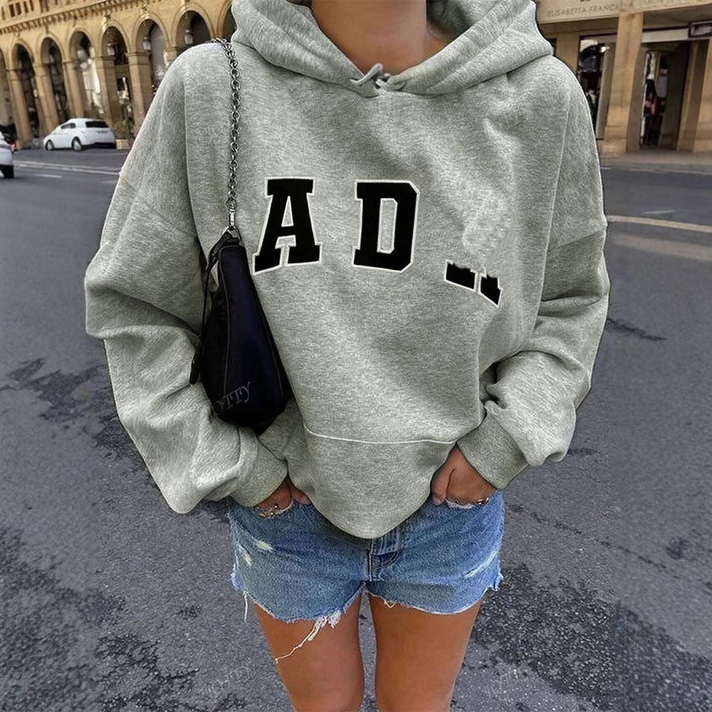 Women's Hoodies Hoodie Designer Women AD Letter Print Loose Fit Fleece-Lined - Casual Versatile Warm Daily Wear For Fall Winter