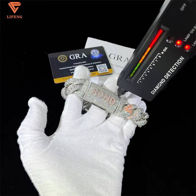 20mm Moissanite Cuban Chain Bracelet Iced Out Chain Hip Hop Jewelry Moissanite S925 Silver Cuban Link Chain Bracelets With GRA