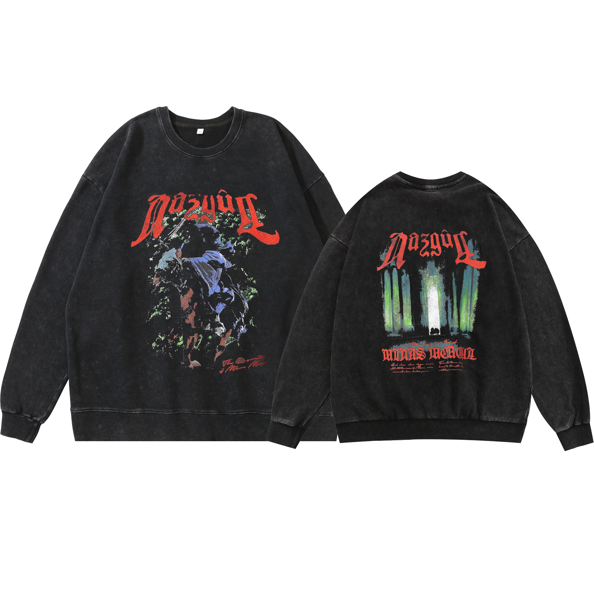 Retro-Inspired Denim Fabricated Hooded Sweatshirt Featuring Unique Artwork - TT8379
