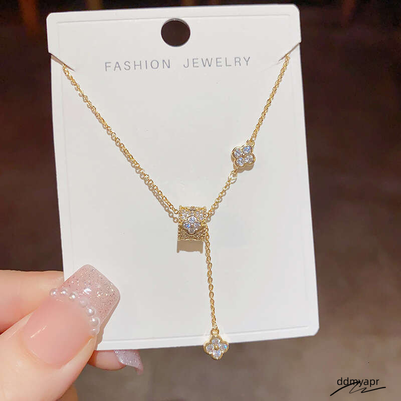 Delicate Ddmyday Four-Leaf Clover Necklace - Gold Plated Floral Pendant Chain For Women | Dainty Lucky Charm Jewelry (35Cm+5Cm) Ddmyday