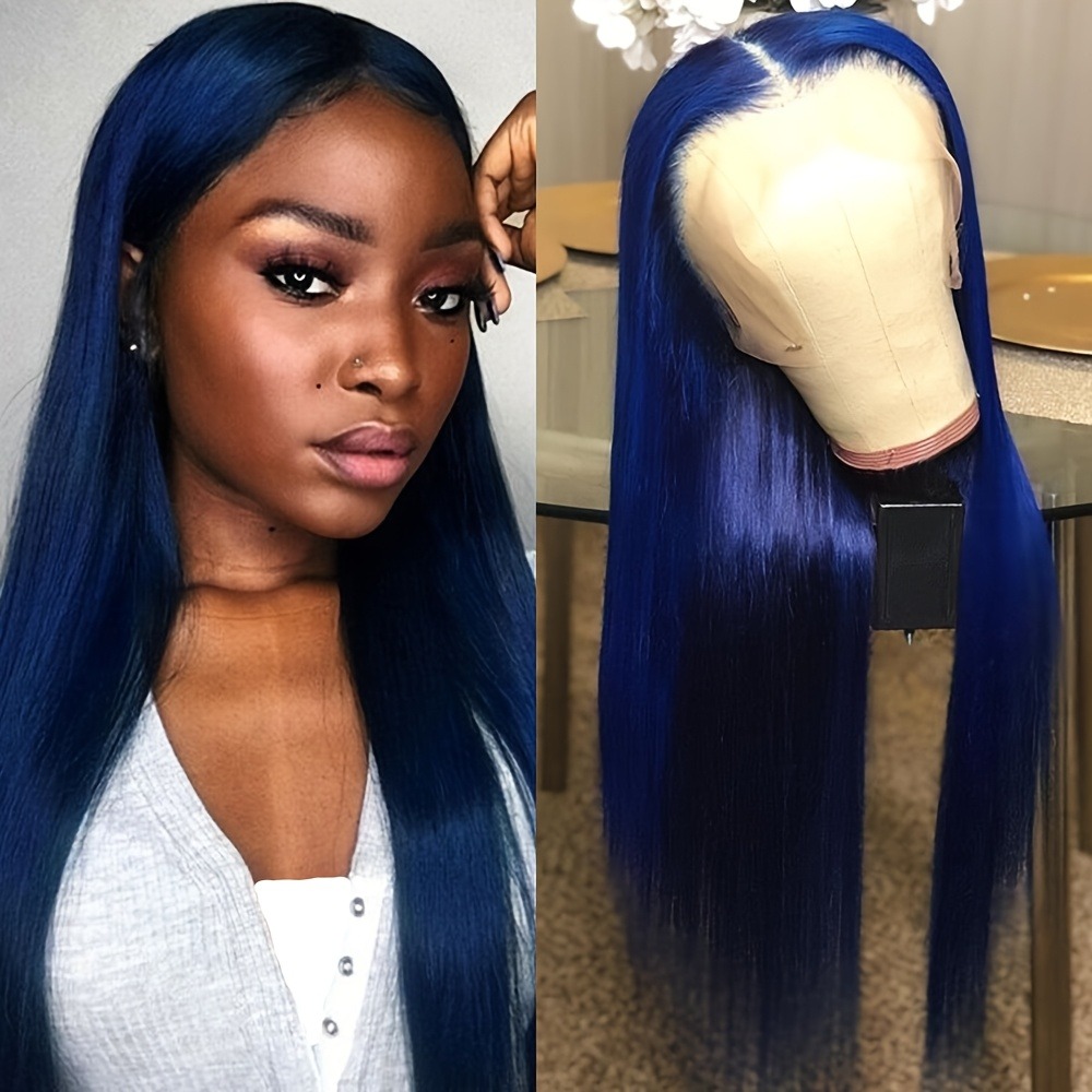 Midnight Blue Wig 13x6 Lace Front Glueless Wigs Human Hair 13x4 Ready To Wear Straight Lace Frontal Wig PrePlucked Lace Closure Wig Synthetic For Wome