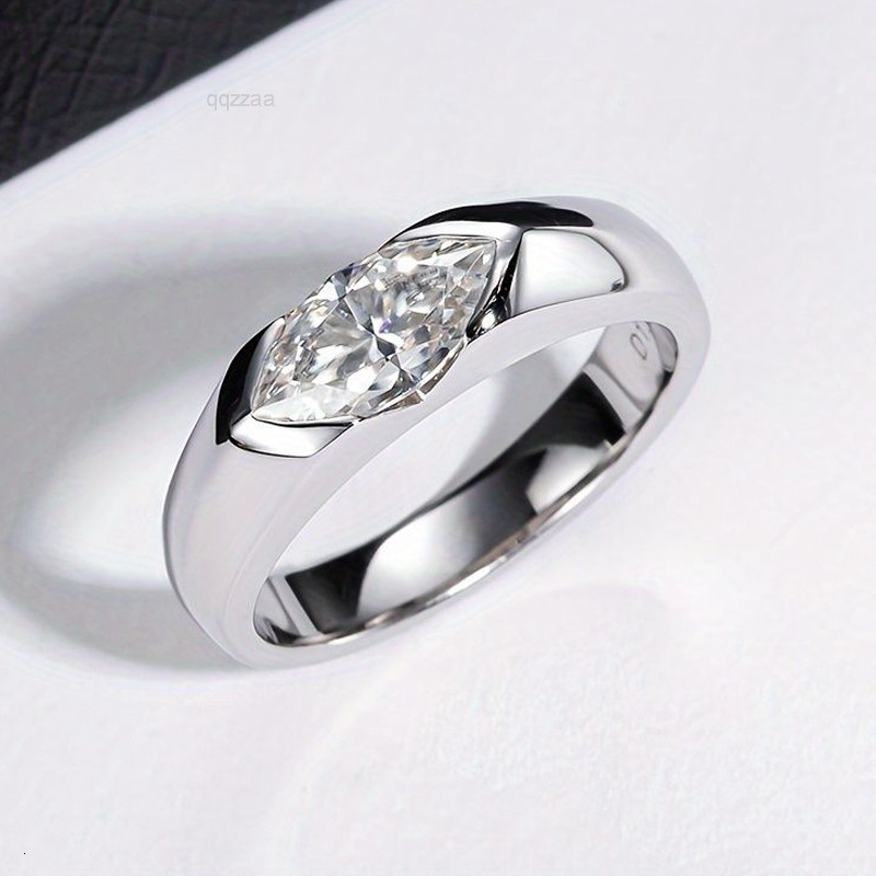 S925 Silver 1ct MarquiseShaped Moissanite Ring Simple Cool Luxury HighEnd for Couples