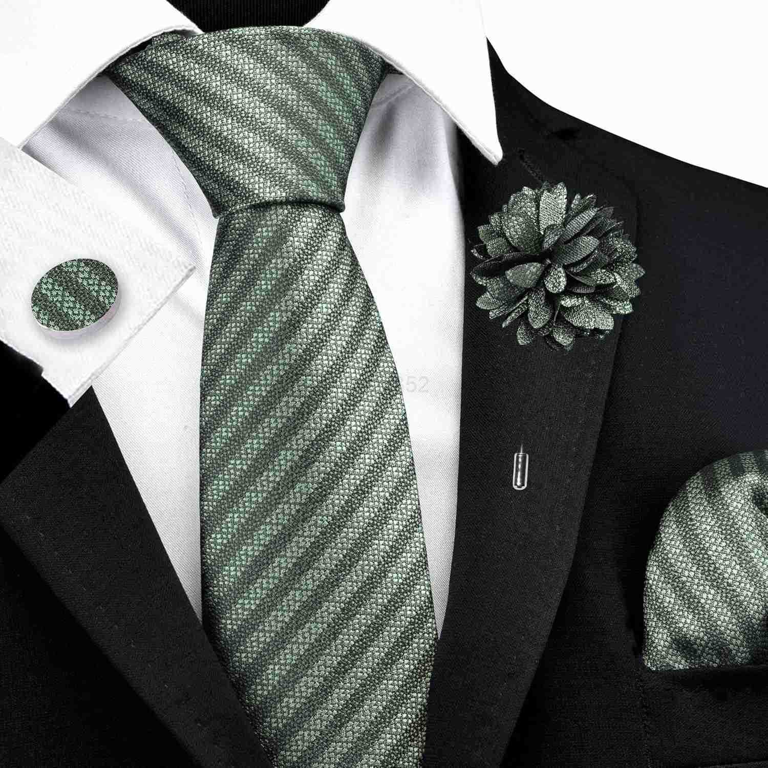 3158cm Striped Tie for Men With Lapel Pin Necktie Hankerchief Cufflinks SetW250904