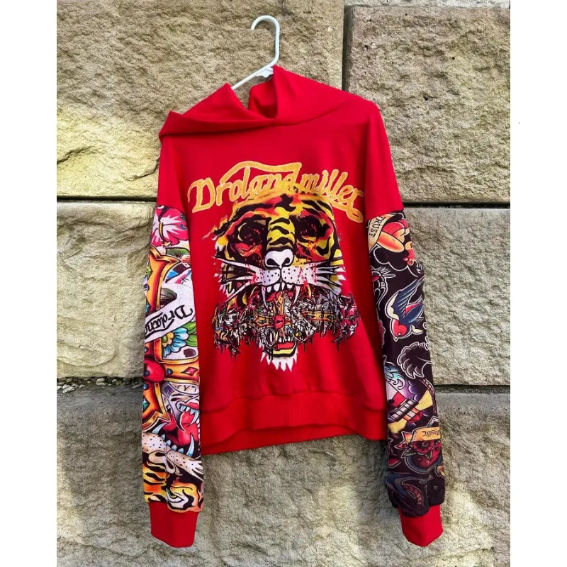 Geometric tiger letter print n versatile hoodie for women y2k vintage streetwear hiphop baggy sweatshirt 250904