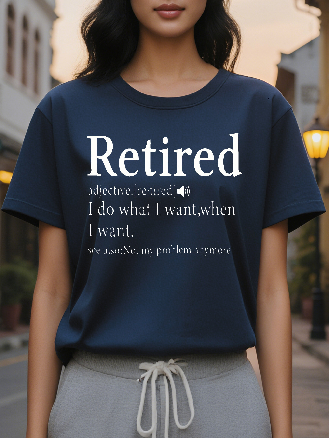 Large XL Retired Print Crew Neck T-shirt Casual Short Sleeve Top for Spring Summer Women's Clothing Plus Size