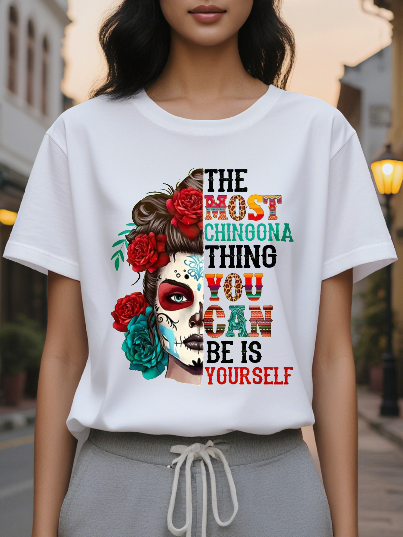 100% Cotton American Fashion Printed Round Neck Short Sleeve T-shirt Women's Spring and Summer New Slim Fit