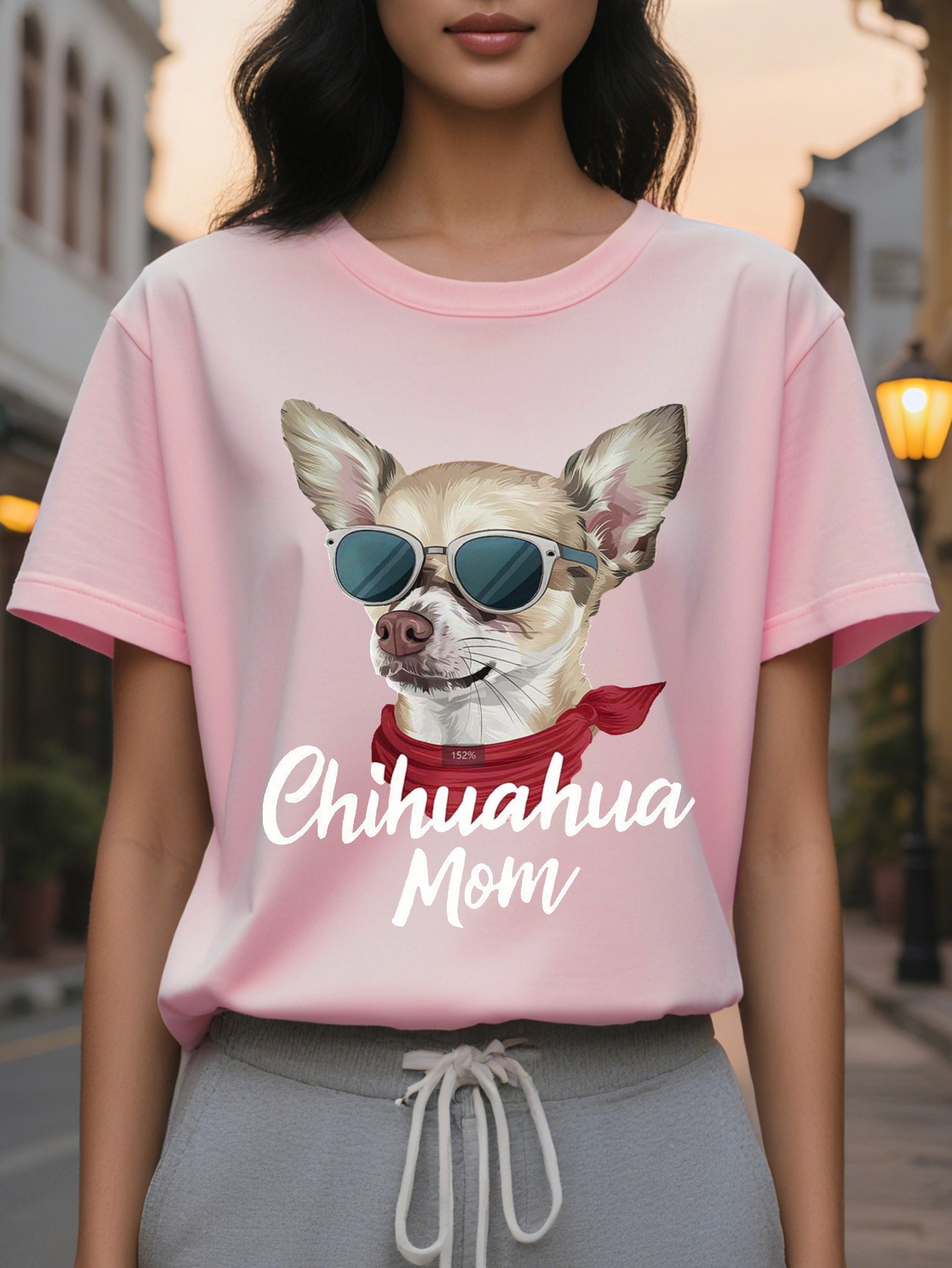Women s Sleeveless Crewneck Vest Chihuahua Dress with Fashion Glasses and Polka Dot Headband Pet Lover Casual Summer