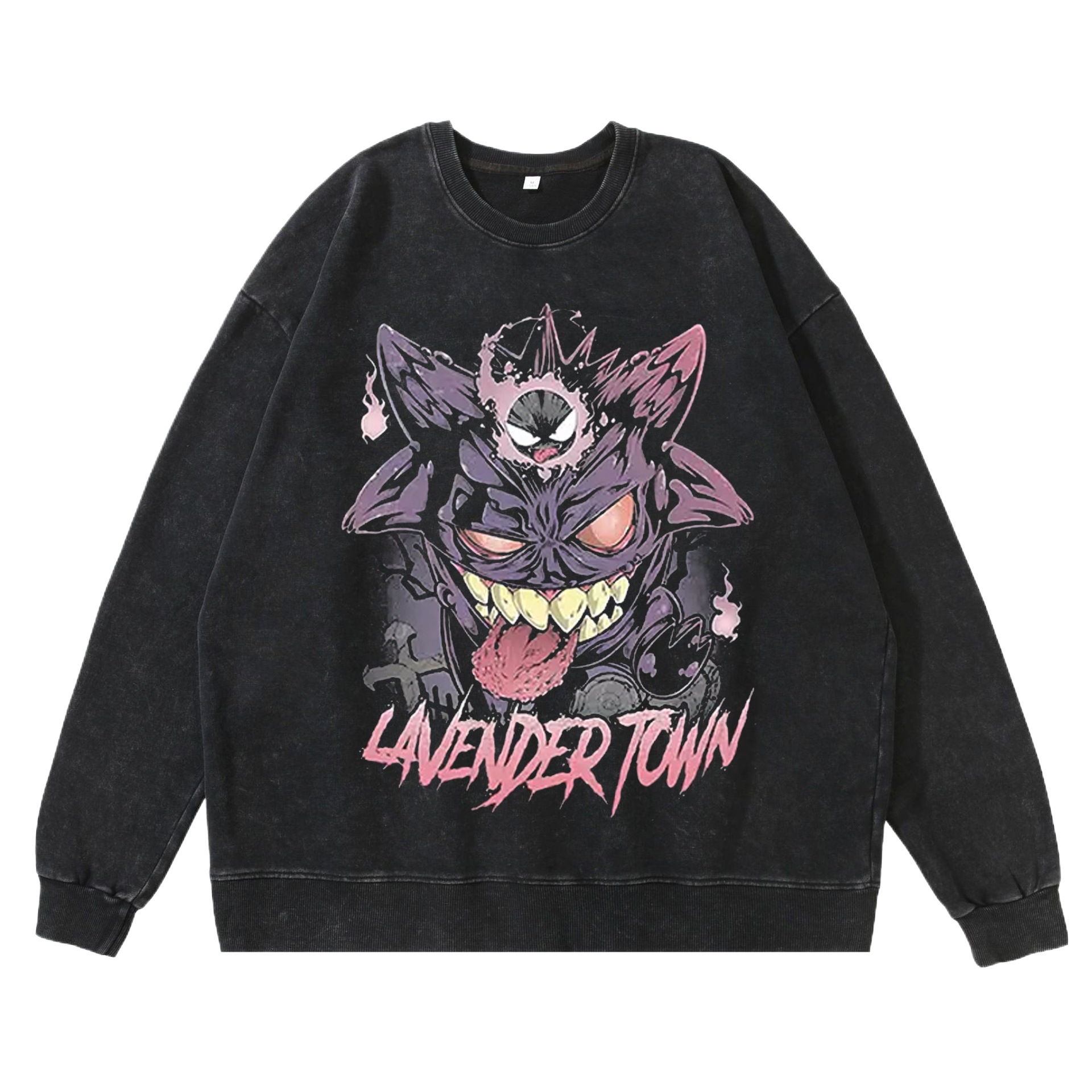 360g Heavyweight Washed Vintage Haunter Anime Street Retro Cotton Hoodie Streetwear Crewneck Hoodie - TT8265