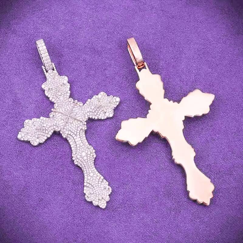 Diamond Tester Hip Hop D Color VVS Moissanite Royal Cross Pendant with 925 Sterling Silver for Women and Men