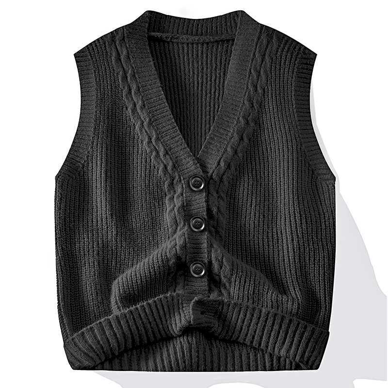 Versatile Fashion Men Casual Sweater Clothe Tops Cardigan Sleeveless Waistcoat Knitwear V Neck Loose Vest Knit Shirt Jacket CoatXJ250904