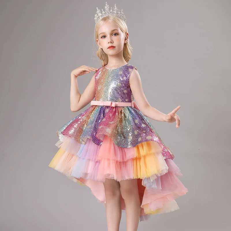 S002 Childrens Dress Trailing Princess Spot Pink Girls June 1 Performance Summer New 2023 Lace Color Matching Mesh Z250904