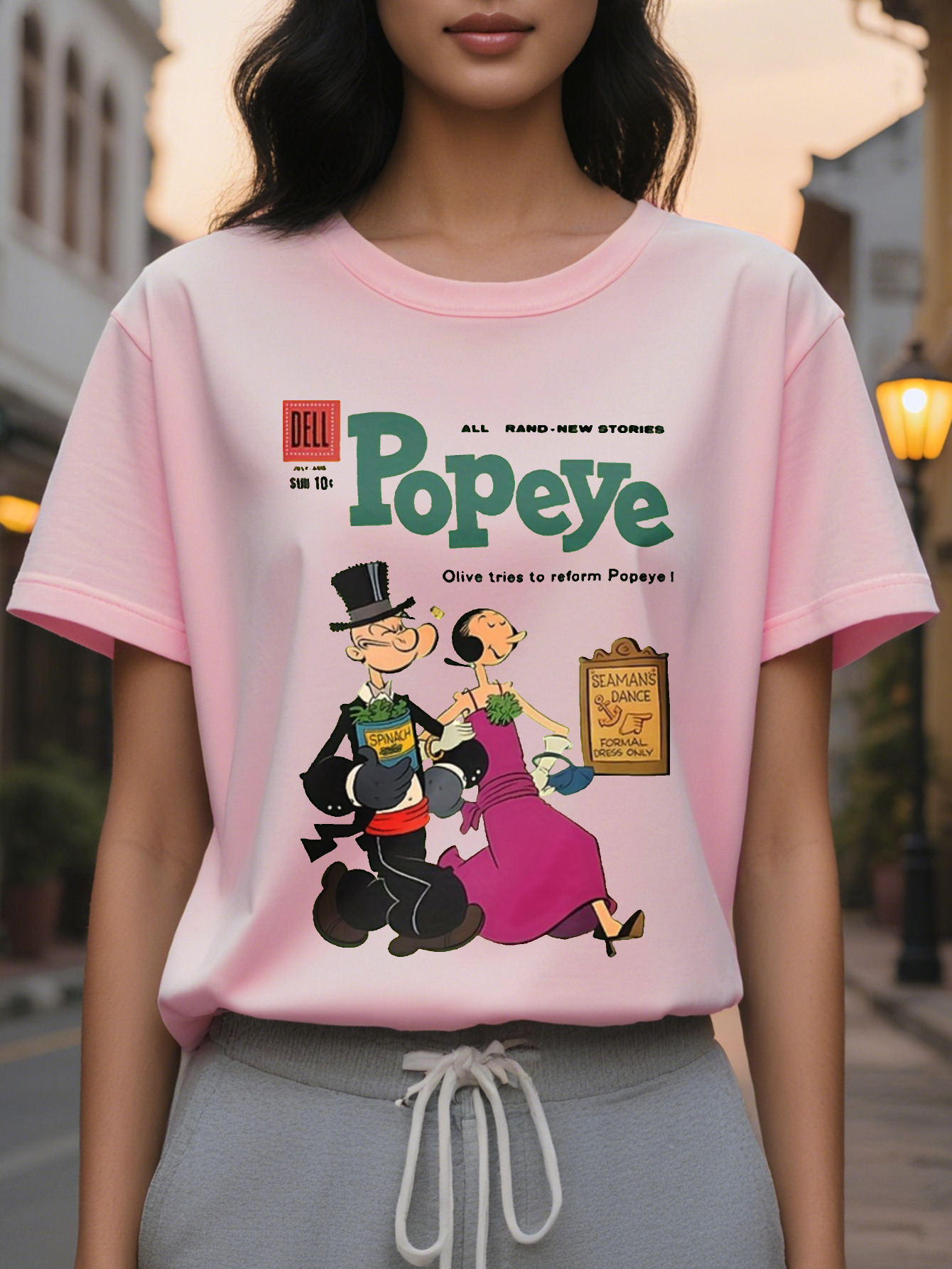 DesktopKoningsdag Women's Green Lemon Boba Pattern T-shirt Retro Cartoon Printed Short Sleeve Round Neck Casual Top