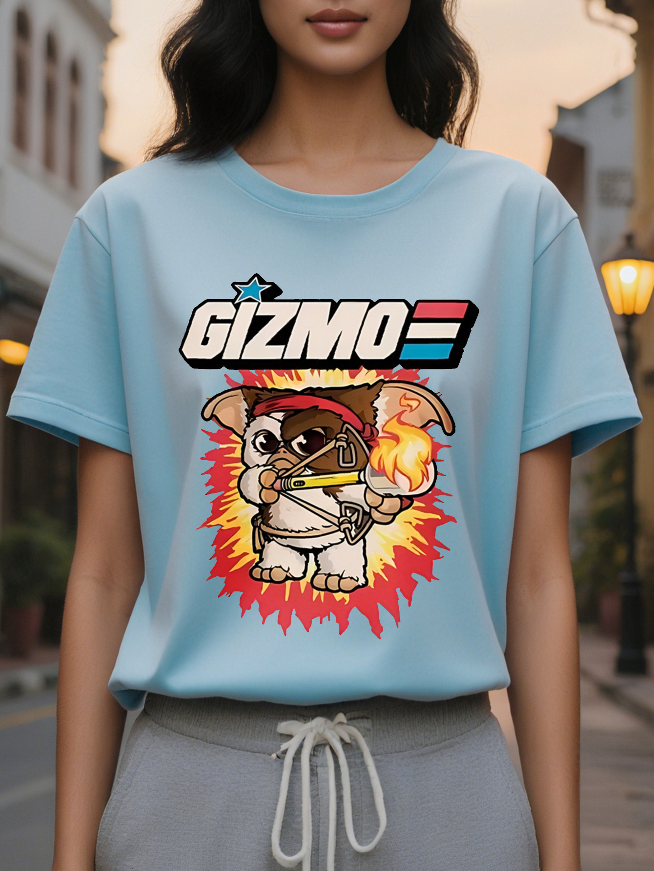 Gizmo Women s Casual Cartoon Dog Pattern Printed Short Sleeve T Shirt Thin Round Neck Loose Spring Summer Top