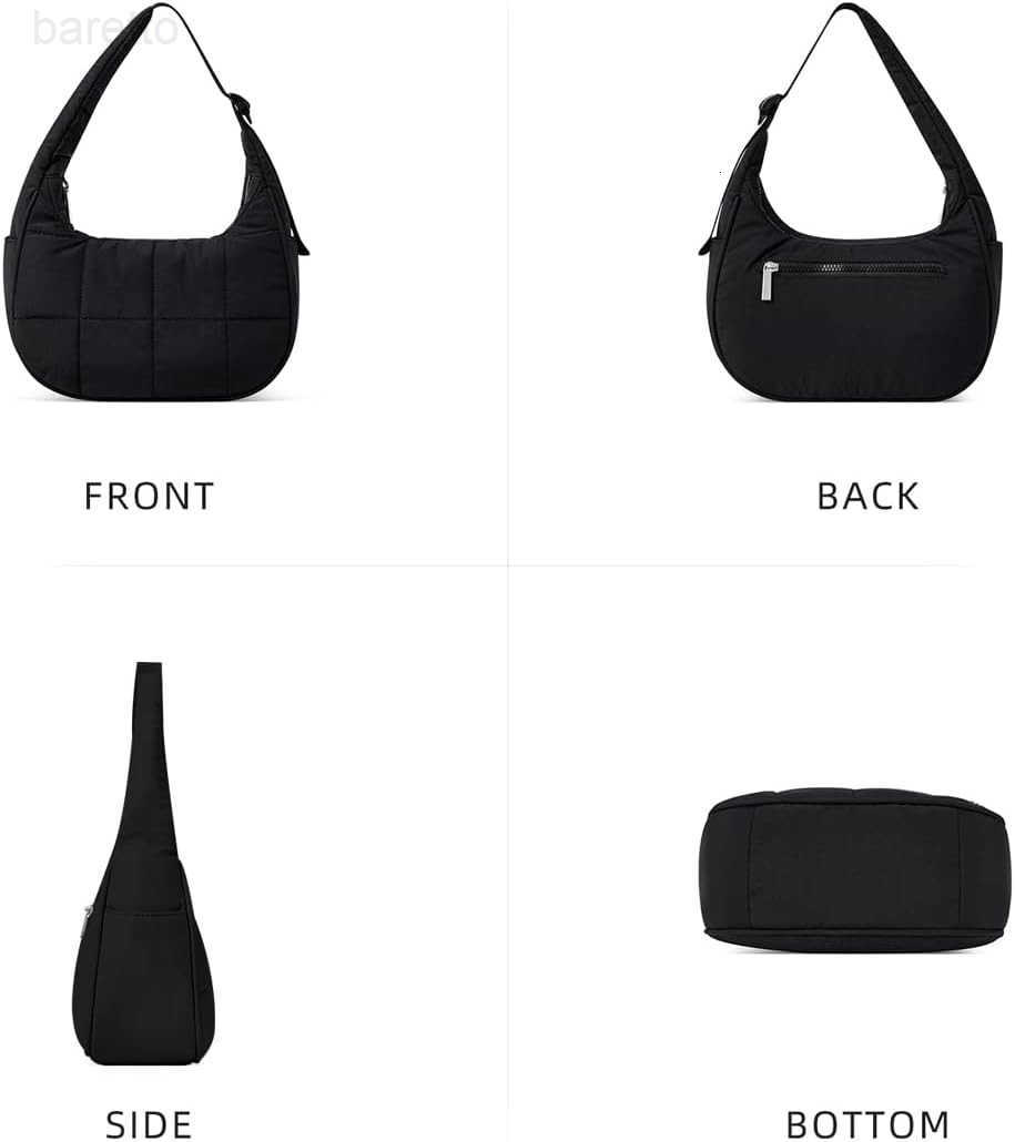 Quilted Puffer Tote Bag for WomenSmall Puffer Crescent Shoulder BagQuilted Nylon Crossbody Bag with Adjustable Strap M250903