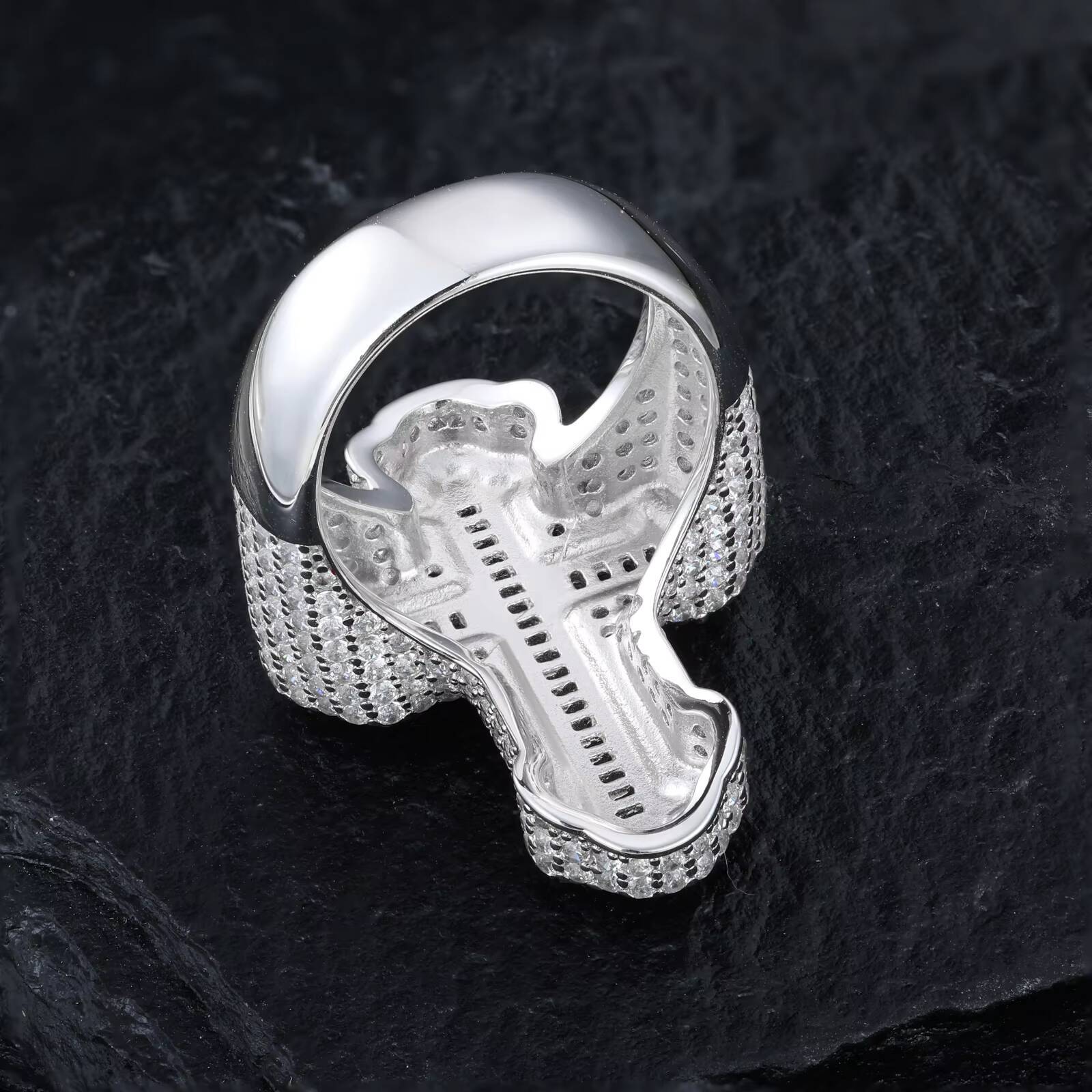 Religious Hip Hop Luxury 925 Sterling Silver Micro Paved VVS Baguette Moissanite Diamond Iris Cross Ring for Men