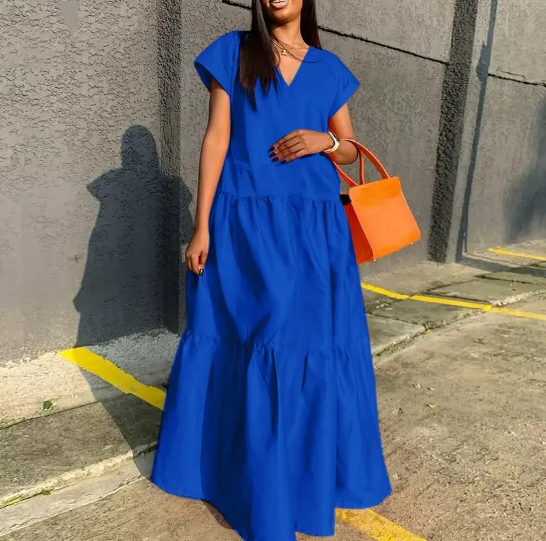 G831Women's plus size women's summer new fashion sexy short-sleeved dress long skirt