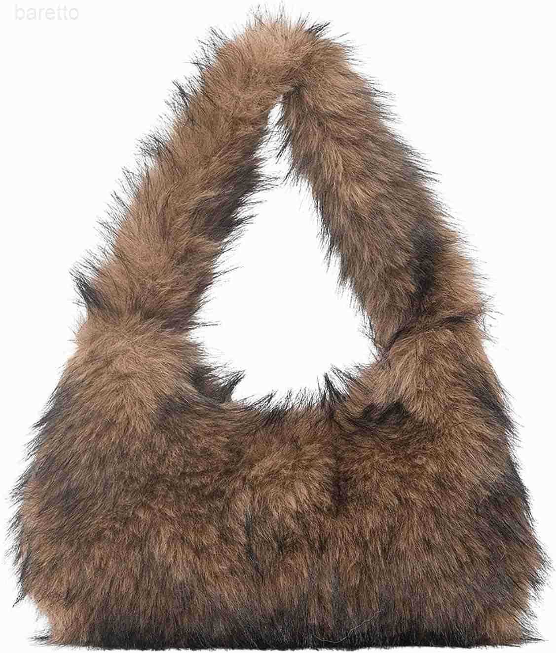 Womens Fuzzy Faux Fur Crescent Shoulder Bag Plush Purse Underarm Handbag Hobo Tote M250903