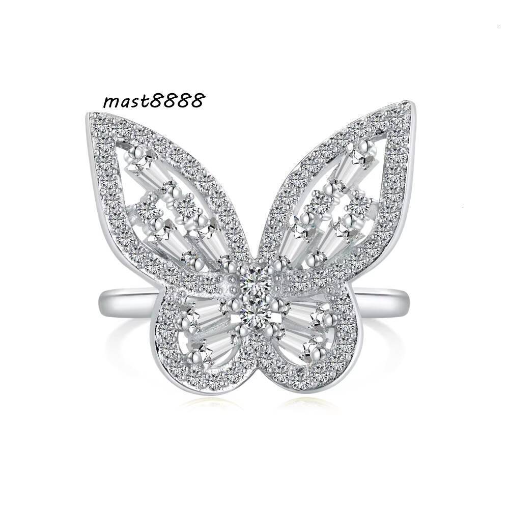 925 Silver Zircon Butterfly Ring 18K Rhodium Plated Trendy Baguette Unisex Jewelry Wedding Engagement Anniversary Party Gift