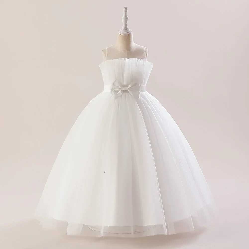 Summer Tulle Pink Party Dresses for Girls Elegant Bow Bridesmaids Princess Wedding Girls Dress First Communion Wedding Prom Gown Z250904