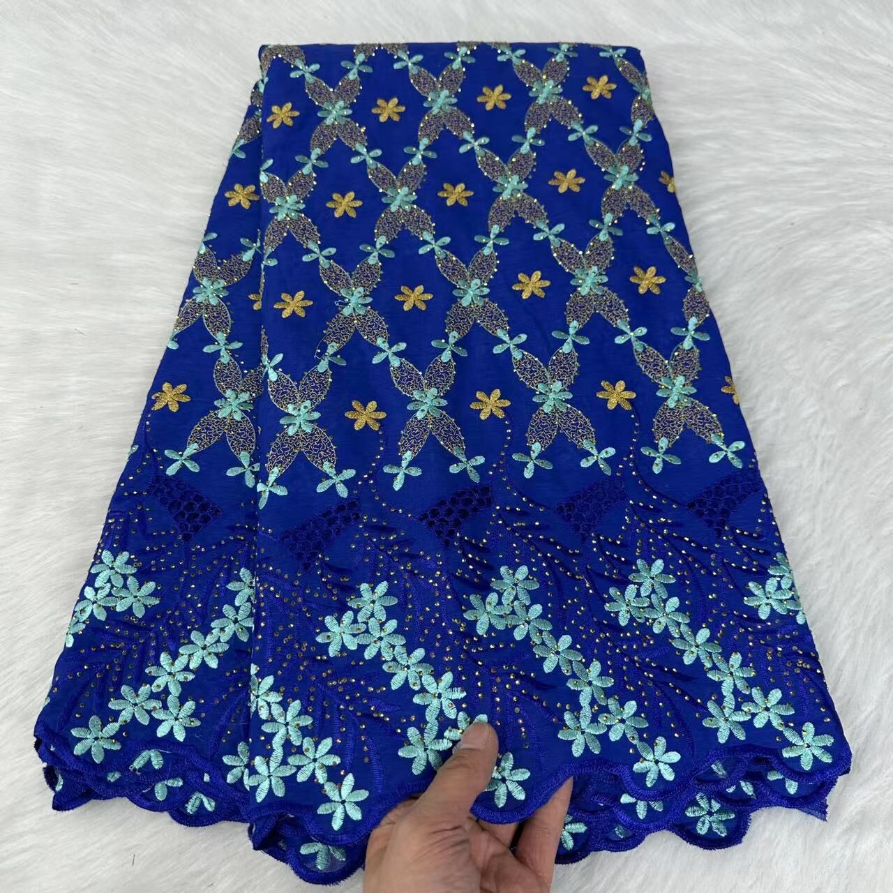 Elegant African Craftsmanship: 100 Percent Cotton Swiss Tulle Lace with Intricate Flowers Suitable for Bridal Gowns Measures Five Yards Long