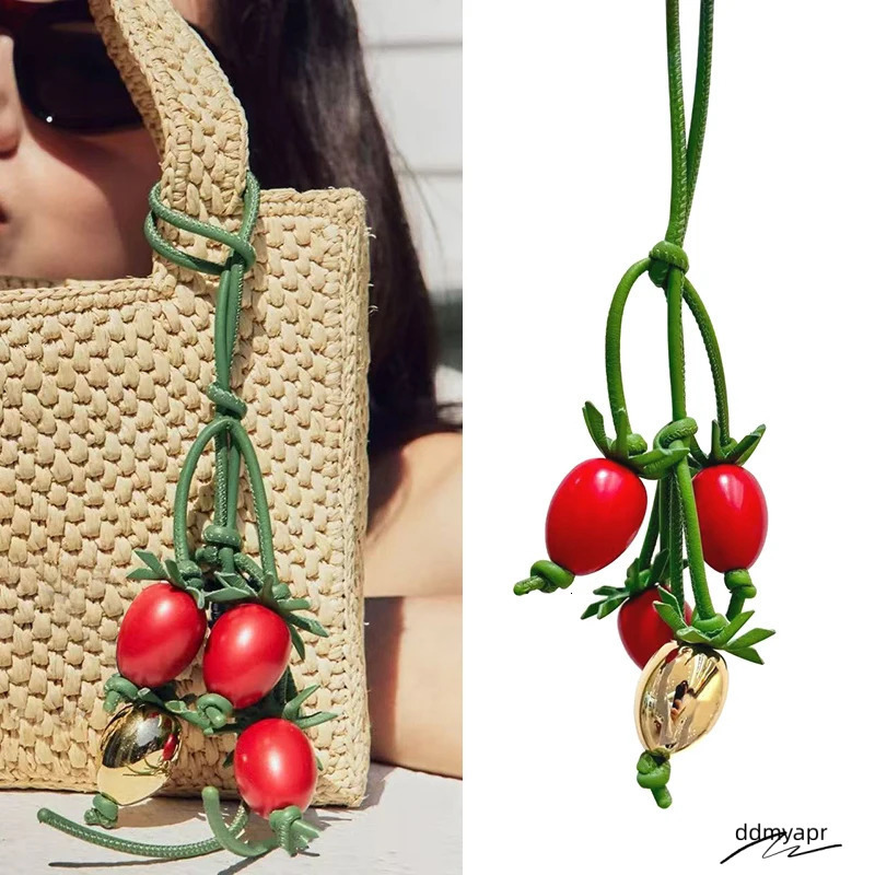 Cowhide Tomato String Bag Charm Exquisite Woman All-Match Cute Backpack Ddmyday Pendant Bags Accessories Handbag 250606 Ddmyday
