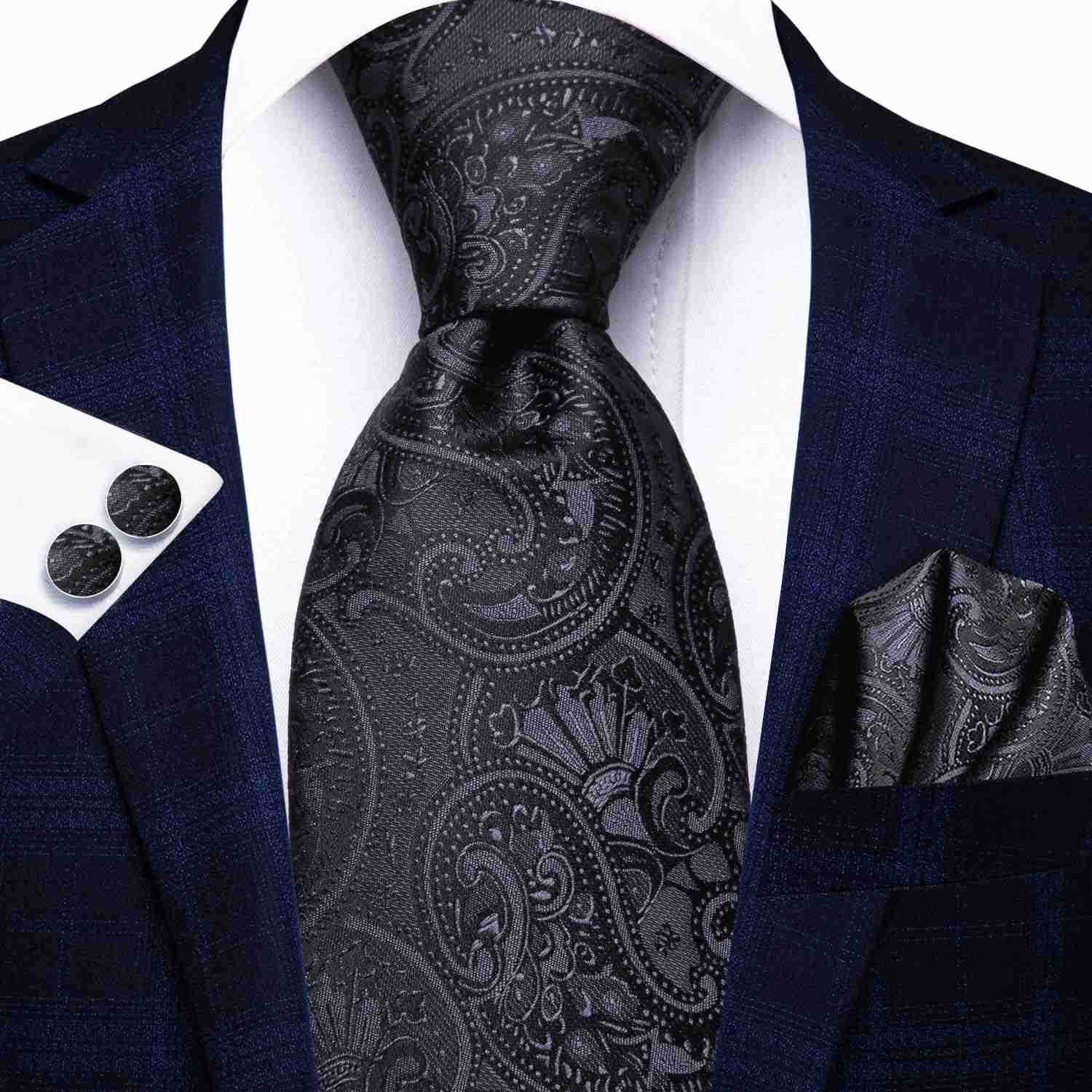 Men 63inches Tie Set Extra Long Necktie Paisley Tie Pocket Suqare Cufflinks Big and Tall Men TieW250904