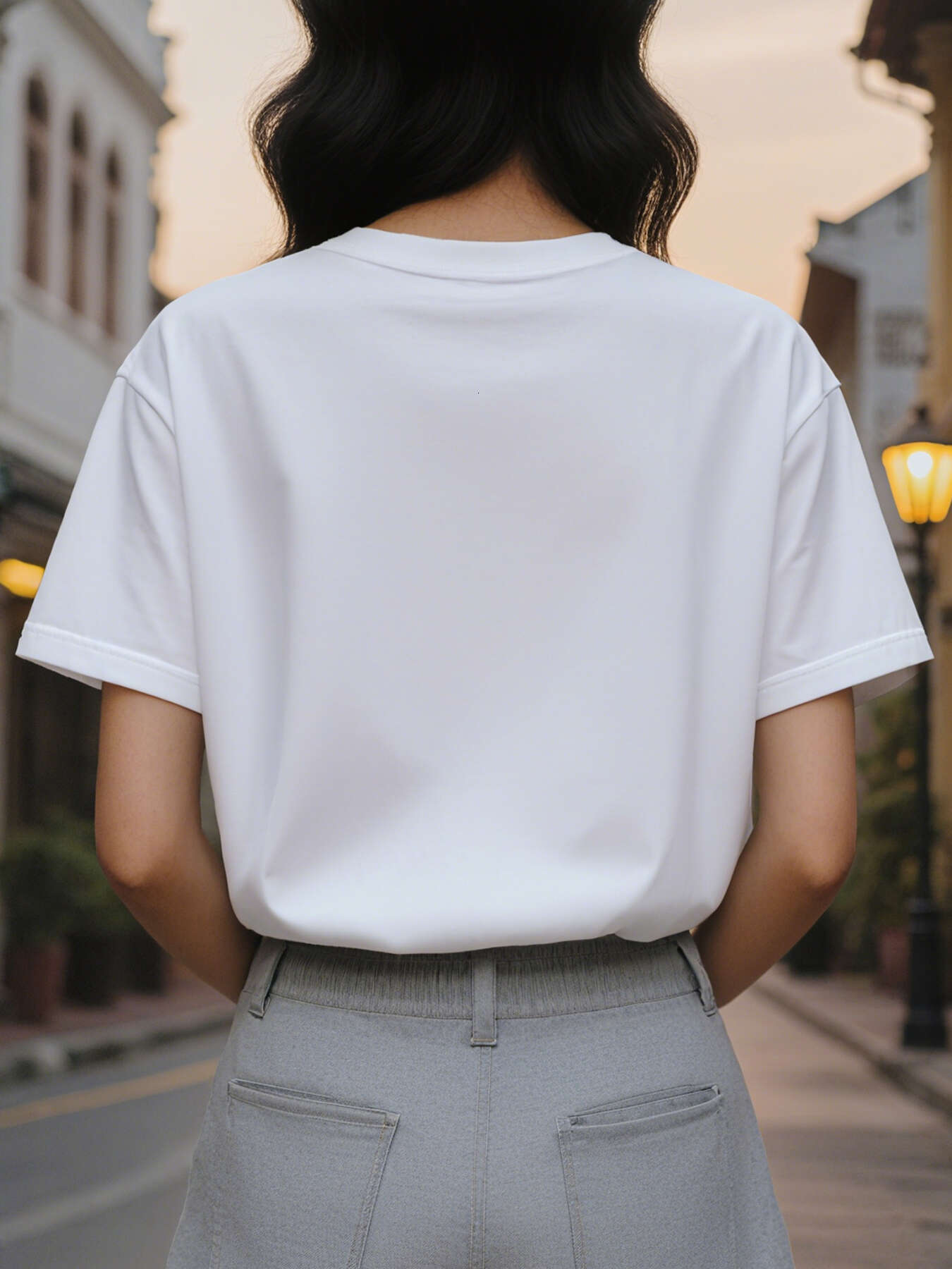 White short sleeve round neck summer T-shirt with mug design, lightweight breathable fabric for casual wear