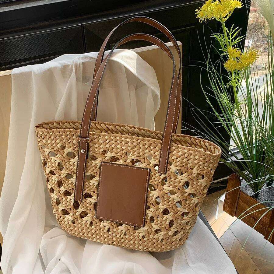 2025 Summer Straw Beach Basket Fashion Women Rattan Shoulder Bag Large Capacity Woven Hand-Made Handbag Female Purse Totes