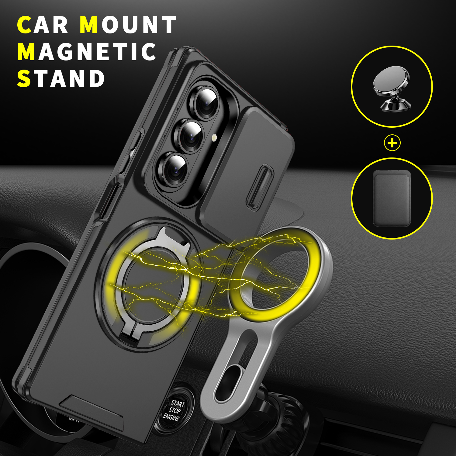 Luxury Heavy Duty Rugged Armor Slide Camera Protection Case Magnetic Car Bracket Ring Stand Shockproof Cover For iPhone Duo Samsung Z Flip 6 7 8 Ultra - view 9