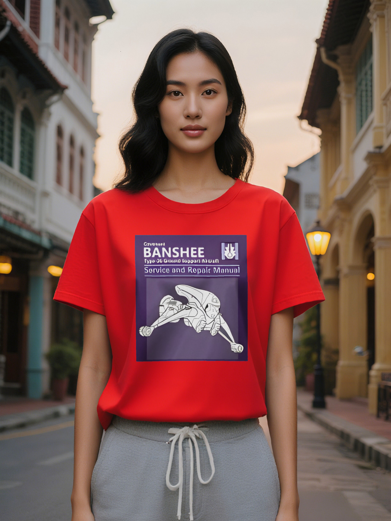 Large XL Women's T-Shirt BANSHEE Repair Service Print Deep Purple Background Washable Tee Regular Fit Gift for Women Plus Size