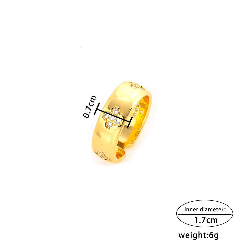 2025 Summer New Cross-Border Lucky Clover Ring - Copper Gold-Plated, Heavy-Duty Diamond Inlaid, Adjustable, Unisex Luxury Style (693, Gold/Silver)