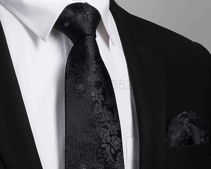 Ties for Men Classic Floral Tie and Pocket Square Elegant Silk Necktie Handkerchief Set Wedding PartyW250904