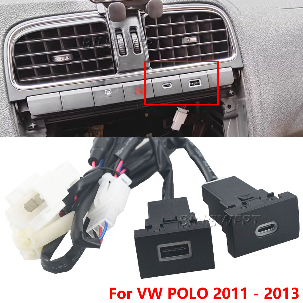 For VW POLO 2011 - 2013 Car USB Charger PD Quick Charge QC3.0 Auto Phone Charging Adapter Button