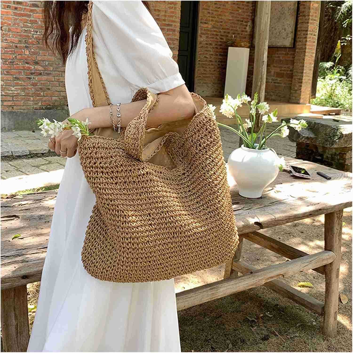 Tote Bag Large Summer Boho Woven Bags Rattan Handmade Shoulder Handbags for WomenW250904