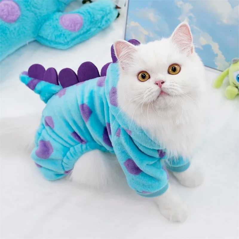 Pet Clothing Dog Cat Autumn and Winter Thickened Warm Blue Dinosaur Hooded Coat Puppy Costume For Small Medium Dogs W250904