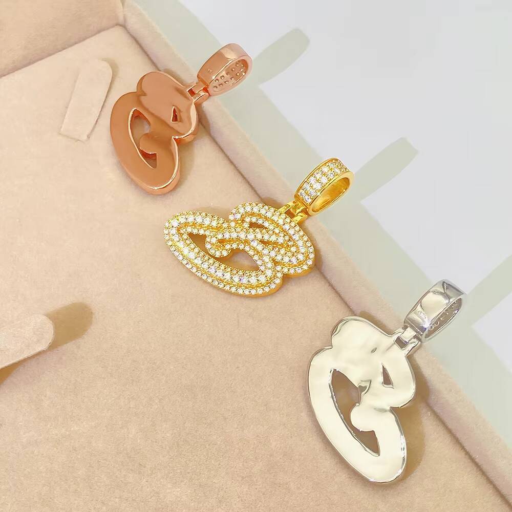 Multiletter Necklace Hip Hop Oxidized Hao Stone Sterling Silver Ice Crystal Necklace