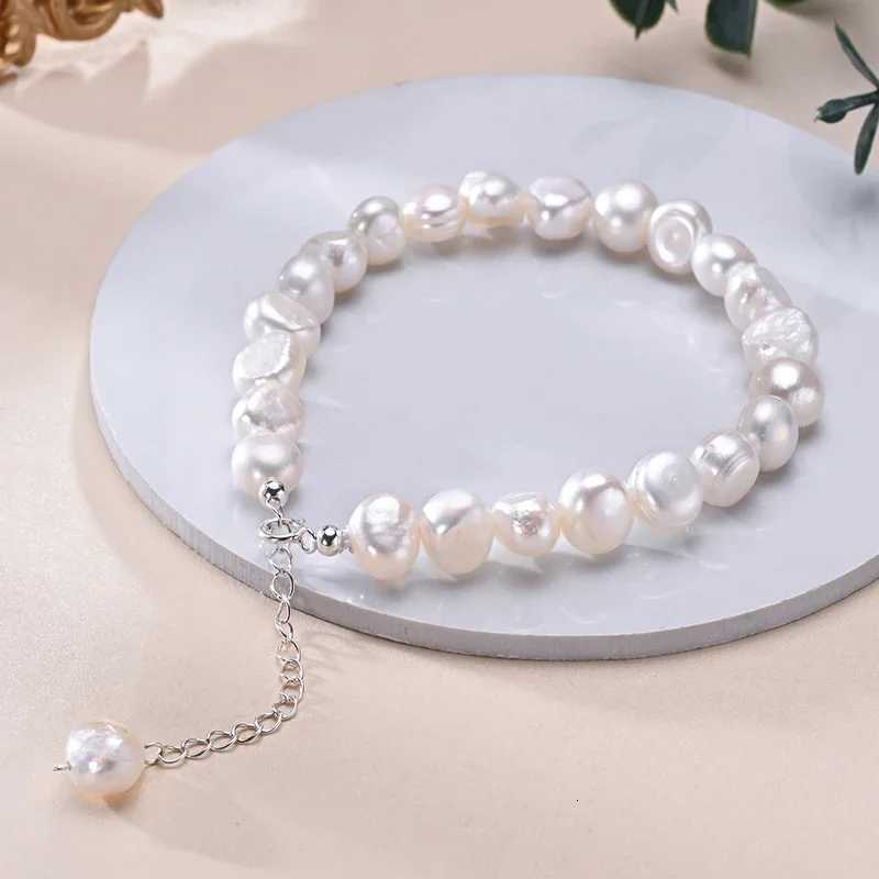 925 Sterling Silver Freshwater Pearl 89mm White Pearl Baroque Bracelet Fine Jewelry Gifts for Women Girls Y250904