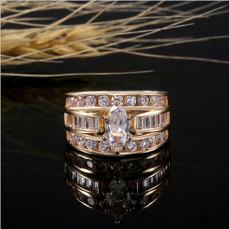 Hot Sale New Arrival Jewelry Sier&Gold Fill Marquise Cut White Topaz CZ Dia Party Women Wedding Bridal Ring For Ddmyday Birthday Gi Ddmyday