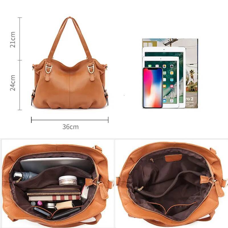 Women's Tote Genuine Leather Large Capacity Women Shoulder Bags Retro Style Crossbody Bag Fashion Cowhide Handbags