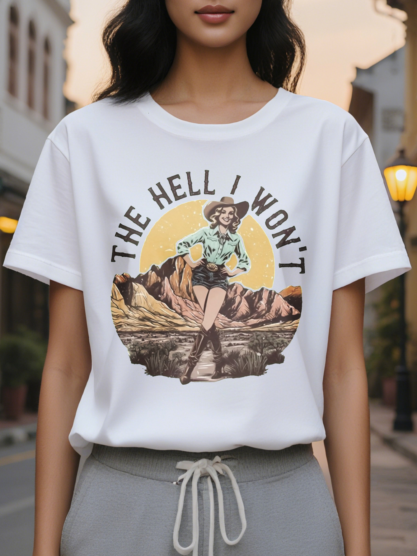 Women s Casual The I Won t Graphic Print Tank Top Sleeveless Crew Neck Cotton Olive Green Western Style