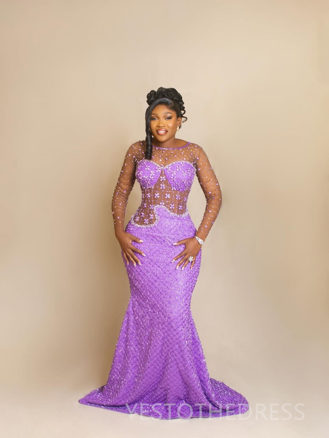 Purple Prom Dress 2025 Evening Dresses Vestidos De Novia Elegant Dresses For Special Occasions Beaded Lace Sheer Neck Birthday Dress Second Reception 