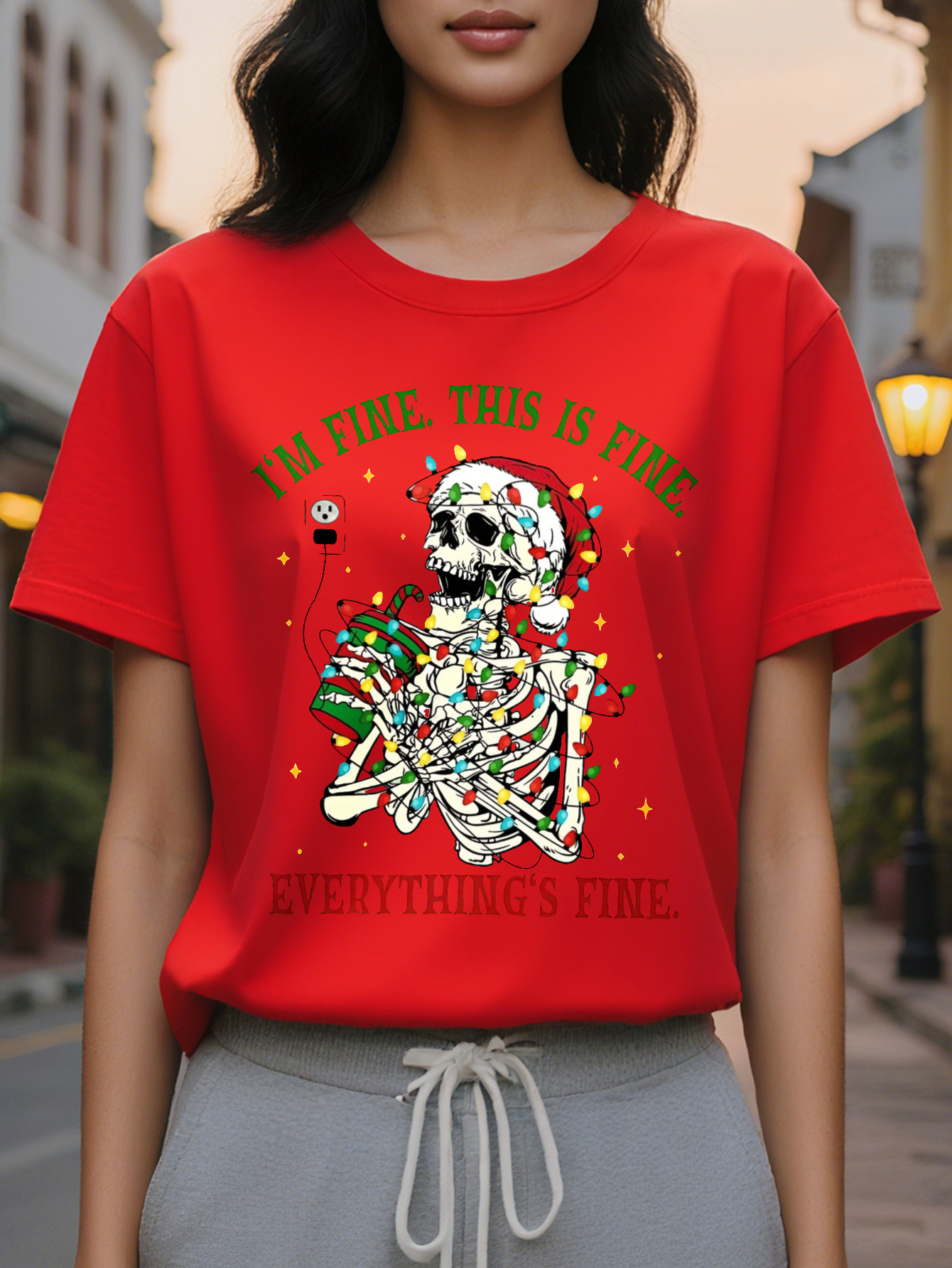 Large XL Christmas European and American Fashion Printed Women's T-shirt Top Plus Size