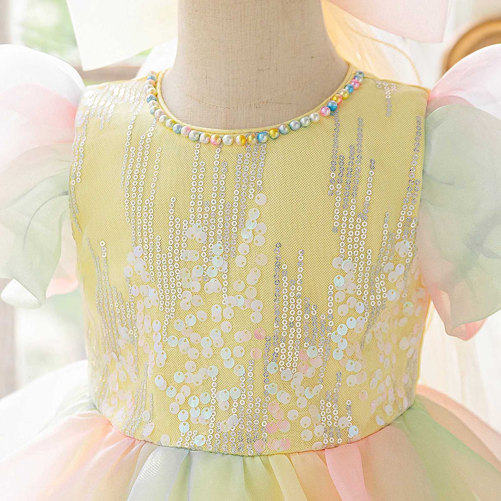 2pcs Rainbow Lace Princess Party Girls Dress Elegant Multi Layered Wedding Birthday Evening Dresses Girl Graduation Prom Costume Z250904