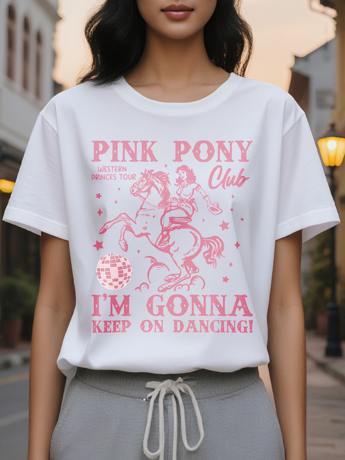 Large XL Western Princess Tour Graphic Tee Pink Pony Club Women's Casual Crew Neck Short Sleeve T-Shirt with I'm Gonna Keep Plus Size