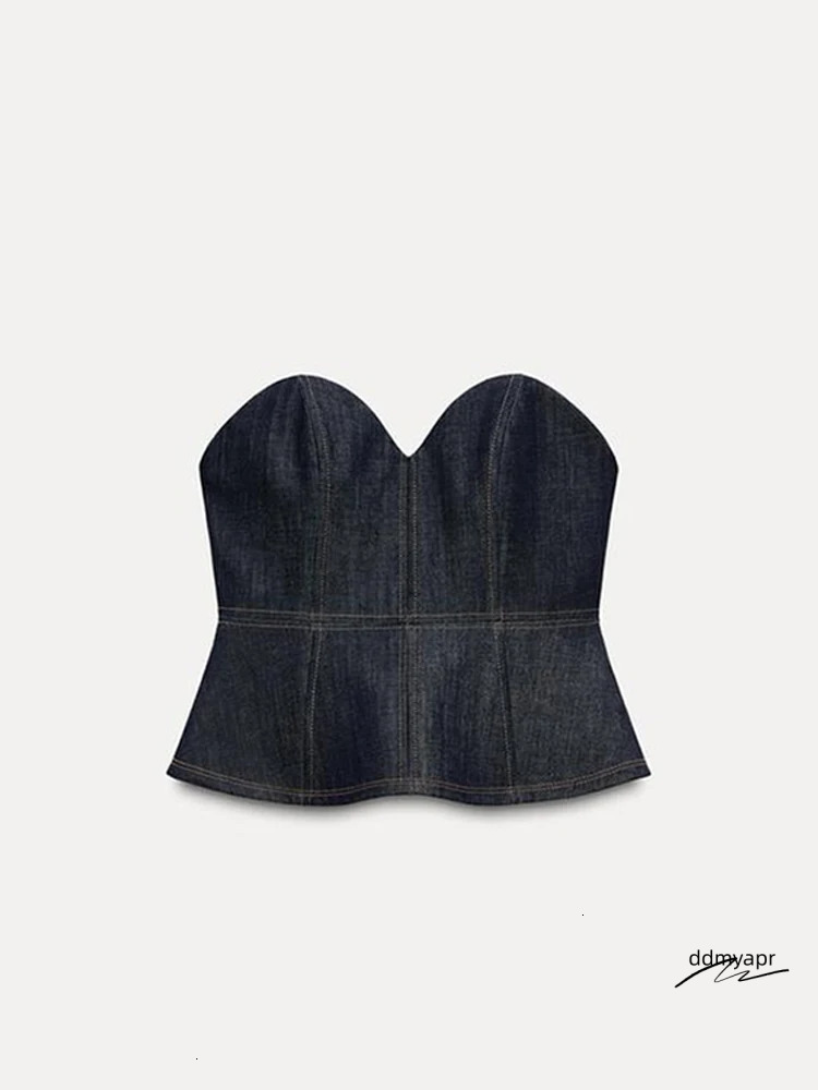 Vintage Denim Pant Ddmyday Sets 3 Pieces For Women Cinched Waist Blazer Strapless Vests Straight Trousers 2025 Jeans High Street Outfits 250226