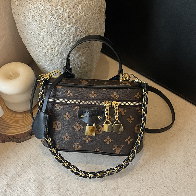 High-end bag for women 2025 new retro handbag printed square box bag shoulder messenger bag stylish cosmetic bag